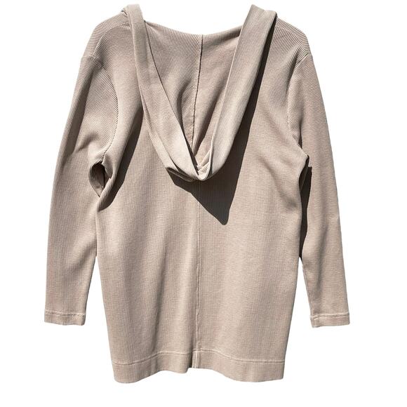 SPLENDID Women’s Tan Waffle Knit Open Front Hooded Pocket Cardigan - Picture 3 of 3